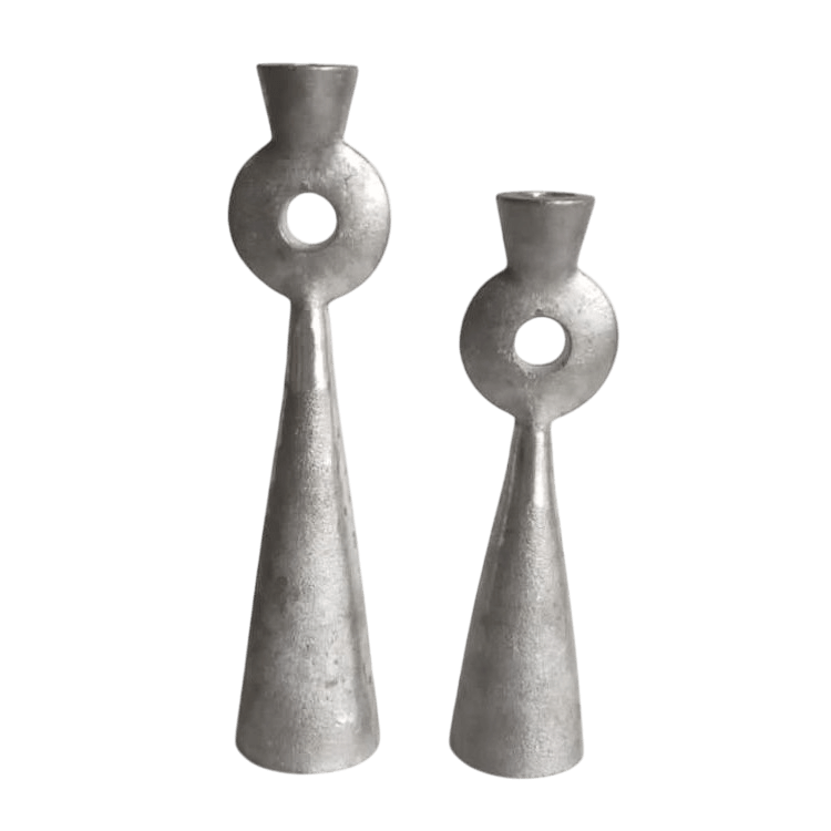 ALUMINIUM TAPER CANDLE HOLDER SET OF 2